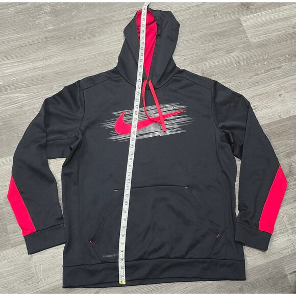 Nike Therma Fit Pullover Hoodie Sweatshirt Black Red Center Swoosh Sweater - Picture 6 of 7